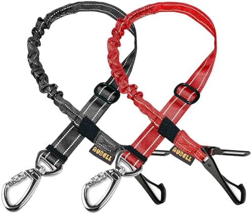 AUBELL Dog Seat Belt for Car - 2-Pack Set, Black+Red