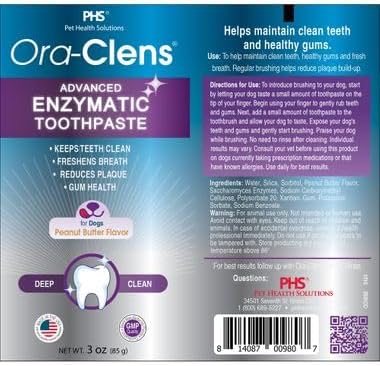Advanced Enzymatic Toothpaste for Dogs, Peanut Butter Flavor Dog Toothpaste, Helps Clean Teeth & Freshen Breath, Supports Oral Hygiene, Dog Dental Care Toothpaste Gel, 3 oz