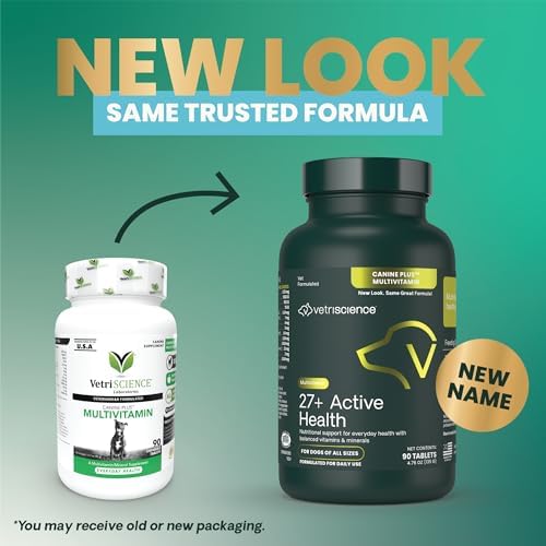VetriScience 27+ Active Health Chewable Tablets for Dogs, Duck, 90 Count | Canine Plus Daily Multivitamin for Puppies & Adult Dogs, Balanced Vitamins, Minerals & Antioxidants, Wellness Support