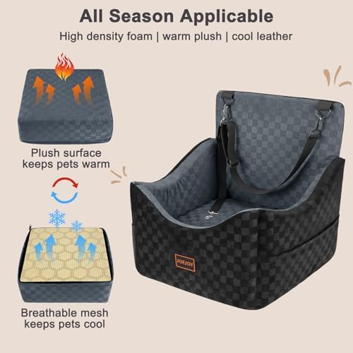 JOEJOY Elevated Dog Car Seat, Small/Medium Up to 35 lbs, Memory Foam Booster, Dark Grey