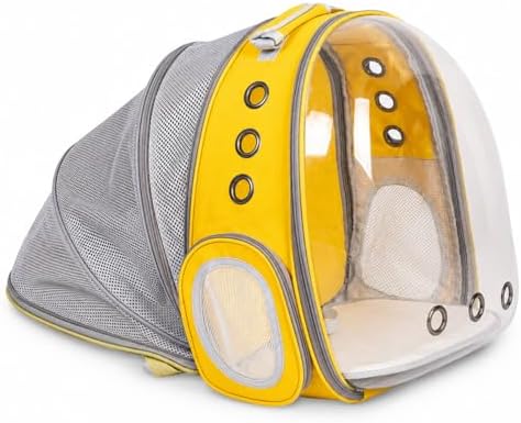 Cat Backpack Carrier Back Expandable Bubble Pet Carrier Backpack for Large Cat, Kitten and Dog, Designed for Hiking, Travelling and Outdoor Use (Back Expandable-Yellow)