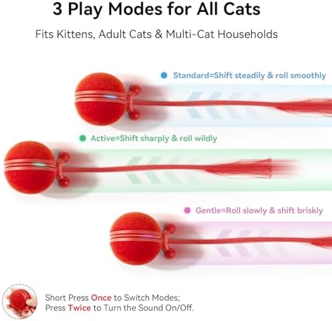 Cheerble Interactive Cat Toy Ball, Smart Automatic Electric Cat Toys for Indoor Cats with 3 Speeds, Chirping Moving Motion Activated Teaser Rolling Ball Toy for Cats/Small Dog to Keep Them Busy