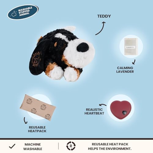 calming buddy™ -Teddy Heartbeat Puppy Toy with Reusable Heat Pack – Plush Puppy Comfort Toy for New Puppies, Sleep & Separation Support, New Puppy Essential