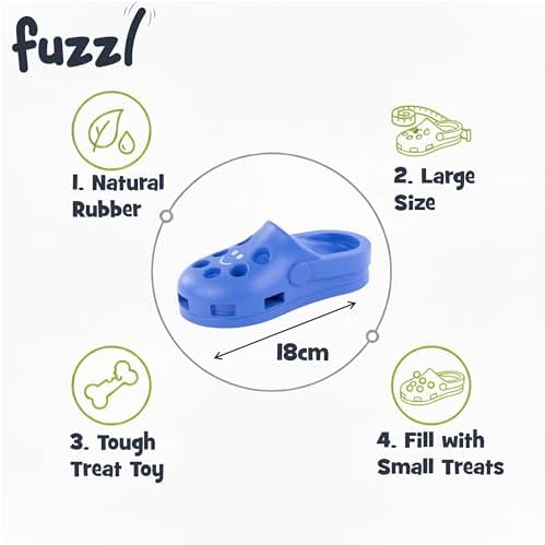 Fuzzl Shoe Dog Toy Puzzle Treat Toy – Natural Rubber Chew Toy – Durable, Interactive Enrichment Feeder – Eco-Friendly, Non-Toxic & Dishwasher Safe – Blue