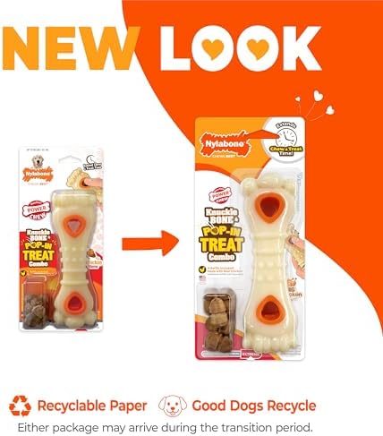 Nylabone Power Chew Knuckle Bone & Pop-In Dog Treat Toy, Large | Chicken flavor, includes 6 natural treats, dog enrichment, interactive dog toys to keep them busy, for dogs up to 50 lbs