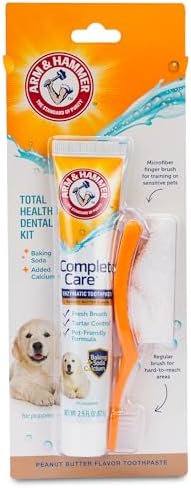 Arm & Hammer Complete Care Puppy Dental Kit, Peanut Butter Flavor, 2.5 Oz | Enzymatic baking soda formula, fluoride-free, peanut butter flavor, toothbrush and microfiber brush included