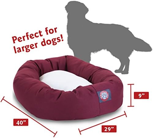 Majestic Pet Sherpa Bagel Dog Bed, 40 Inch Large, Round, Washable, Burgundy