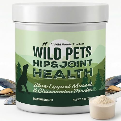Wild Pets Blue Lipped Mussel & Glucosamine – Dual-Action Dog Hip & Joint Supplement – 500mg Mussel + 500mg Glucosamine per Scoop – 6oz/120 Servings – Higher Protein Than Green lipped Mussels for Dogs