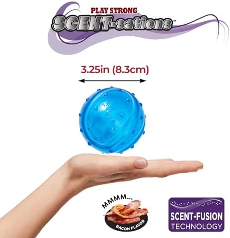 SPOT Play Strong Scent-sations Ball - Scent-Infused, Strong, Durable TPR Rubber, Heavy Duty Dog Toys for Aggressive Chewers up to 45lbs, Perfect for Puppies & Medium Breeds, 3.25in, Bacon Flavored