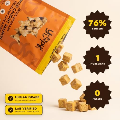 Freeze-Dried Wild Caught Salmon Treats for Cats & Dogs — Single Ingredient, 100% Salmon, Grain-Free Omega-Rich Treat & Food Topper, 1.76 oz (50g)