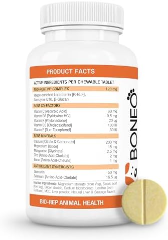 Boneo Canine Lactoferrin for Dogs, Bone & Joint Supplement for Dogs, Lactoferrin Dog Chews for Bone Strength, Joint Health, Mobility & Dental Support, Liver & Sausage Flavor, 90 Ct Dual Pack