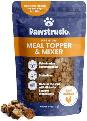 Pawstruck Vet Recommended Air Dried Dog Food Toppers for Picky Eaters, Made in USA with Real Chicken, Premium Meal Mix-in Kibble Enhancer, 8 oz, Packaging May Vary