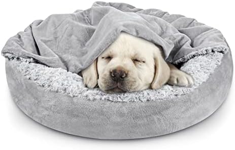JOEJOY Small Calming Donut Dog Burrow Cave Bed, 23"