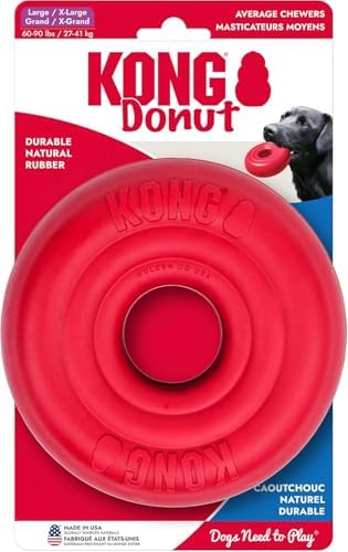 KONG Donut Dog Toy, Natural Rubber Chew Toy, for Large/X-Large Dogs | Durable KONG Natural Rubber Chew & Fetch Toy That Promotes Healthy Teeth & Gums with a Fun Bounce & Easy Roll