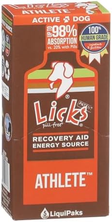 Licks Active Dog - Muscle Recovery & Energy Support for Active Dogs - Amino Acids, L-Carnitine, Glucosamine, Omega-3 Fish Oil & Vitamin B6 - Pill-Free Liquid Packets - Chicken Flavor - 5 Packets