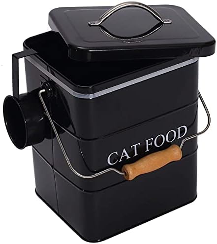 Cat Food Treat Storage Container with lid scoop included - Perfect Farmhouse Cat Food Bin for Kitchen Countertop, Shelf, Decoration Home - Cat Food - Black