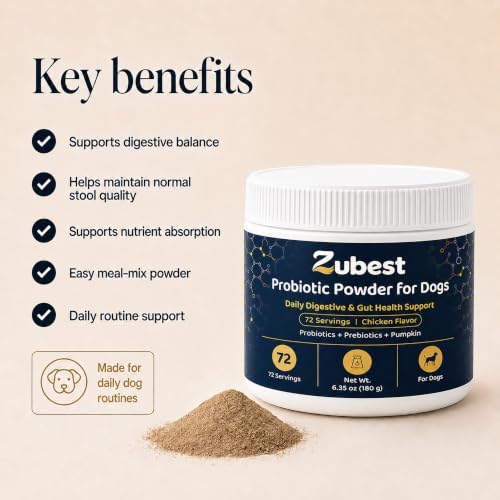 Zubest Probiotics for Dogs, Powder with Prebiotics, 4.2B CFU, 72 Servings