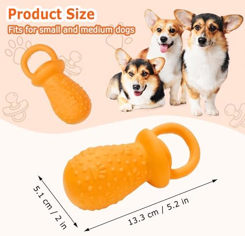 Latex Chew Dog Toys, Novelty Squeaky Pacifier Dog Toys, 5.2" Durable Pacifier Dog Chew Toys for Small and Medium Dogs(Orange,1 Pcs)