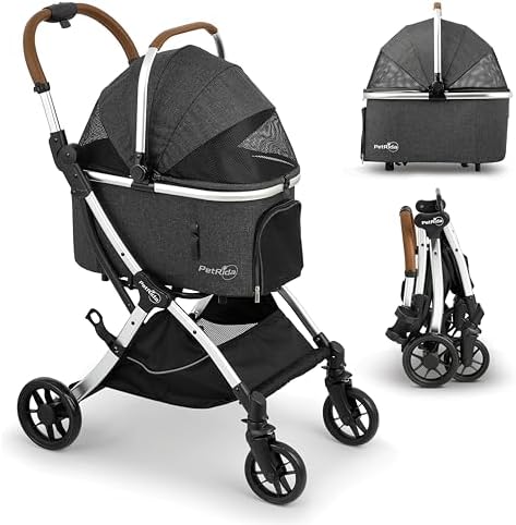 Dog Stroller with Detachable Carrier - Gray, for Small Dogs & Cats