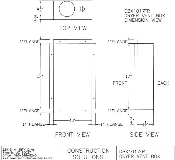 Metal Dryer Vent Box DBX1017FR White for 2x6 Walls