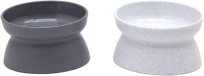 Kitty City Elevated Cat Bowls (Set of 2), Whisker-Friendly Raised Cat Food & Water Dishes, Modern Pedestal Design, Dishwasher Safe, 6.5 oz Each – White & Gray