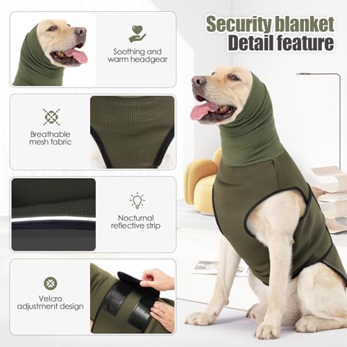 Dog Anxiety Vest,Pet Calming Hoodie Breathable Dog Anti-Anxiety Jacket for Thunder Fireworks and Separation,Green S