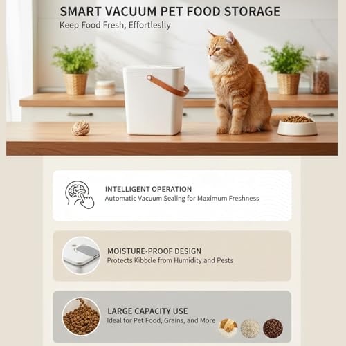 Vacuum Pet Food Bucket, 13L Large Capacity Airtight Sealed Plastic Pet Food Storage Container with Rechargeable Battery, for Dog Cat and Dry Grains