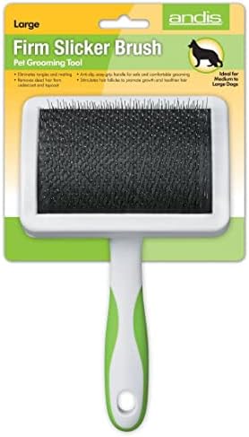 Andis 65710 Self-Cleaning Animal Slicker Brushes with Curved Stainless-Steel Bristles for All Breeds - Reduces Shedding by Up to 90%, Removes Tangles, Dirt & Loose Hair – Large, Green,Black