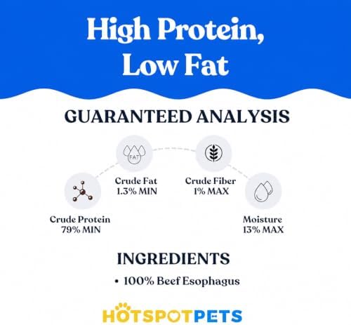 hotspot pets Beef Esophagus Dog Treats (6 INCHES) (1LB Bag) Grass Fed with No Added Hormone All Natural Jerky Dog Treats - Chews Rich in Glucosamine & Chondroitin for Joint Health