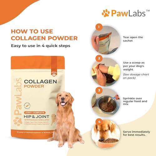 PawLabs Collagen Powder for Dogs - Collagen Type II from Chicken Sternum, Eggshell Membrane, Hyaluronic Acid, Vitamin E & C - Joint Health & Cartilage Support