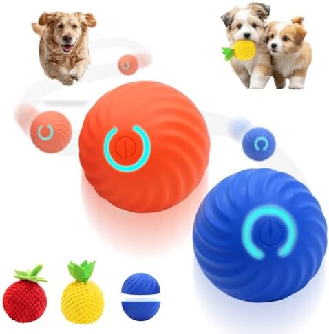 2 PCS Interactive Dog Ball, Automatic Rolling & Bouncing Pet Toy with 3 Durable Outer Covers Yellow Orange, Smart Dog Toy for Small Medium Puppies, Not Suitable for Large Dogs (Blue & Orange Balls)
