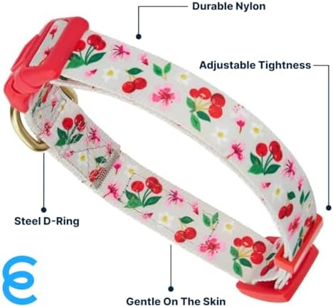 Blueberry Pet 7 Patterns Cherry Garden Grey Adjustable Dog Collar with Dainty Flowers, Large, Neck 18"-26"