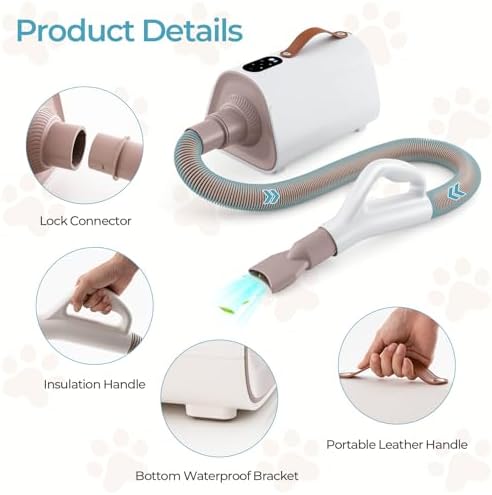Tangkula Dog Dryer, Pet Blow Dryer with Smart LED Touch Screen, 4 Nozzles, Adjustable Temperature & Airflow, Negative Ion Function, High Velocity & Low-Noise Dog Hair Dryer for Pet Grooming