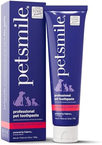 Petsmile VOHC Accepted Toothpaste, Rotisserie Chicken 4.2 Oz, Cats + Dogs | Pet-Approved, Calprox® Powered, Fights Plaque + Tartar, No-Brush Required, Human-Grade, 6-Month Supply, Clinically Proven