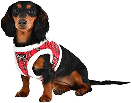 Puppia Blitzen Vest Dog Harness Step-in Warm Winter Christmas Holiday Harness for Small and Medium Dog, Checkered Red, X-Large