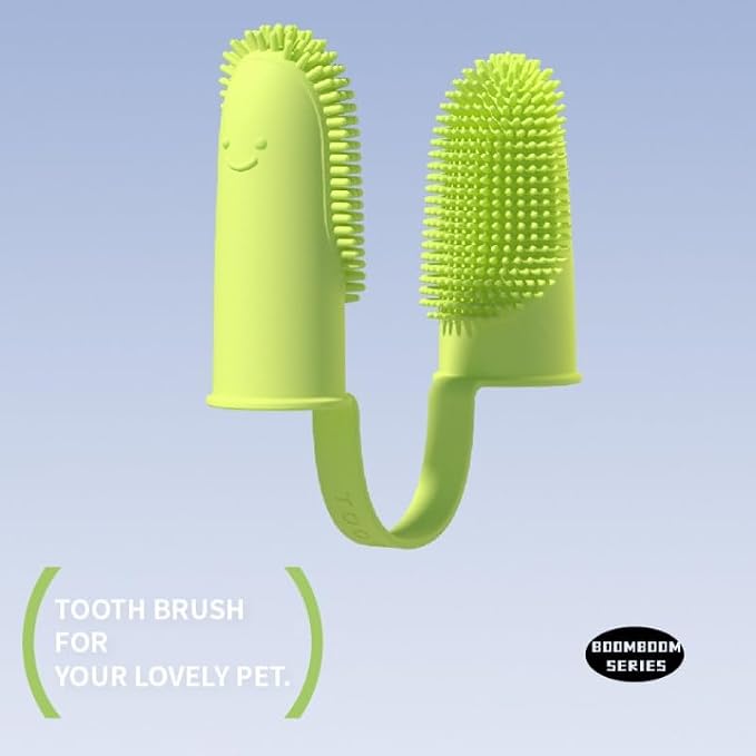 Double Finger Pet Toothbrush – Soft Silicone Dog & Cat Finger Toothbrush for Oral Cleaning – Gentle Dental Hygiene Tool for Puppies, Kittens, and Small Pets (Grass Yellow)