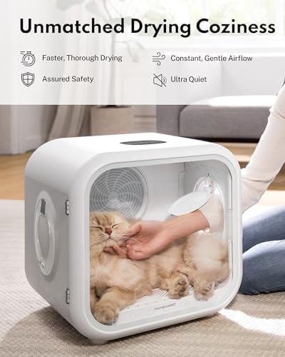 HomeRunPet Automatic Cat Dryer, 40dB Ultra Quiet Pet Dryer Box (Drybo Plus) | Vet-Trusted Safety Design, Patented Fresh Air System, Smart Temperature Control, 360° Even Drying for Cats & Small Dogs, 50L