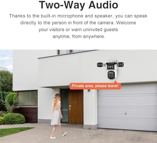 EVERSECU 10x Hybrid Zoom Quad Lens WiFi PTZ Security Camera, Triple Cameras in One, Side Cameras with Adjustable All-Angle Arm, 2K 360° View No Blind Spot, Auto Tracking, Spotlight, 2 Way Audio