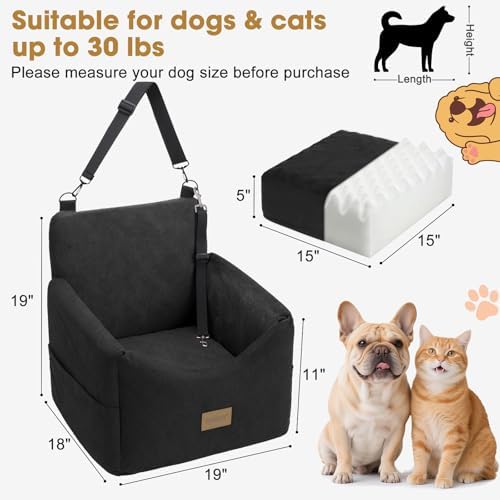 JOEJOY Dog Car Seat, Small/Medium Under 35 lbs, Memory Foam Booster, Black