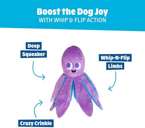 BarkBox Mondo Ollie the Octopus Dog Toy - XL - Fun for Dogs | Plush Toy with Deep Grunt Squeaker, Whip-N-Flip Limbs and Crinkle
