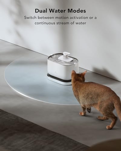 Cordless Pet Water Fountain Battery Operated + 8 Packs Replacement Filters for Dockstream Cat, Stainless Steel, White