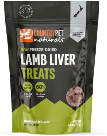 New Zealand Raw Freeze-Dried Lamb Liver 60% Protein Bites 100% Grass-Fed, Premium, Single Ingredient, Grain & Gluten Free Dog Treat & Topper. No Crumbling 1-Pack