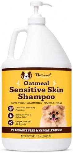 Natural Dog Company Sensitive Skin Dog Shampoo Gallon – Hypoallergenic Oatmeal Shampoo for Dogs, Professional Groomer & Multi-Pet Dog Wash with Aloe Vera & Manuka Honey, Odor Control, 128 oz