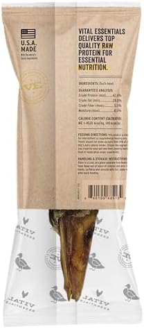 Vital Essentials Freeze-Dried Raw Duck Head Dog Treat & Long-Lasting Natural Chew, 3-Pack | Single Ingredient Dog Treat for Aggressive Chewers | Made in USA
