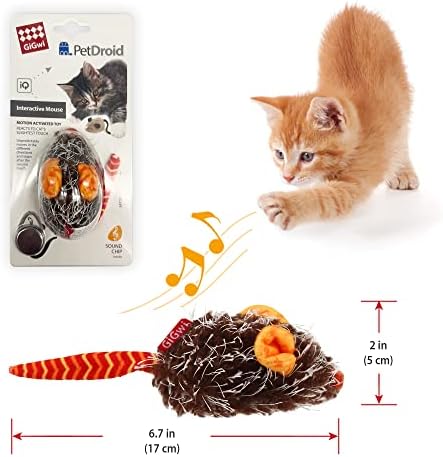 Gigwi Automatic Moving Cat Mouse Toy, Interactive Squeaky Toy for Cat Play | Electronic Cat Mice Toy with Furry Tail, Orange Color Motion-activated Cat Chase Toy, Great for Indoor &Outdoor Exercise Play