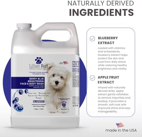 Lillian Ruff PRO Formula Berry Blue Brightening Pet Shampoo - Ultra-Hydrating Professional Whitening Dog Shampoo, Vivid Show-Quality Coat Enhancer, Tear Stain & Odor Eliminator - Vitamin B5 (Gallon)