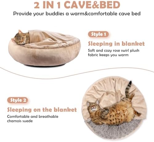 JOEJOY Small Calming Donut Dog Burrow Cave Bed, 23"