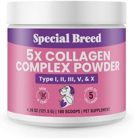 Premium 5X Collagen Powder for Dogs - Types I, II, III, V & X - Skin, Join, Gut & Coat Support - Collagen Powder with Bamboo & Vitamin C, 180 Scoops 4.28 oz