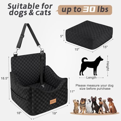 JOEJOY Elevated Dog Car Seat, Small/Medium Up to 35 lbs, Memory Foam Booster, Black