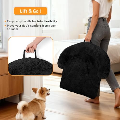 GGIB Calming Dog Bed Fluffy Plush Dog Mat for Furniture Protector with Removable Washable Cover for Large Medium Small Dogs and Cats (Extra Large (53x39.3x6), Black)